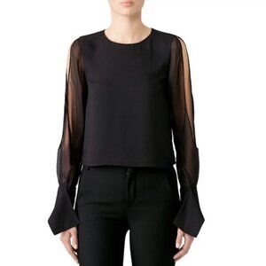 Ramy Brook Black Addy Slit Sleeve Top Blouse Large